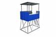 Blue observation tower with a metal staircase on a white background